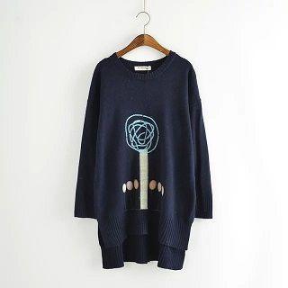 Embroidered Long Knit Top