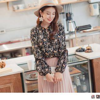 Frill-trim Collar Floral Print Top