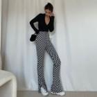 Checkerboard Side-slit Boot-cut Pants