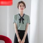 Short-sleeve Work Blouse / A-line Skirt / Set