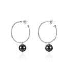 925 Sterling Silver Elegant Fashion Circle Earrings With Black Pearl Silver - One Size