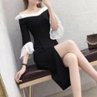 Cold-shoulder Ruffle Trim Sheath Dress