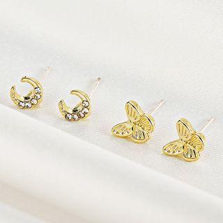 Moon & Butterfly Asymmetrical Alloy Earring 1 Pair - Gold - One Size