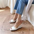 Square Open-toe Wedge Mules