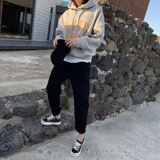 Fleece-lined Lettered Hoodie Gray - One Size
