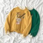 Reindeer Embroidered Lace Trim Pullover
