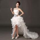 Strapless Ruffle Dip Back Trained Wedding Gown
