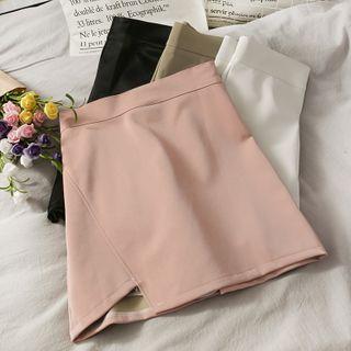 Embossed High-waist Asymmetric Mini Skirt