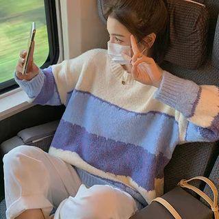 Long-sleeve Striped Color Block Knit Sweater