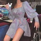 Square Neck Long Puff Sleeve Glitter Dress