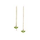 Fashion And Simple Plated Gold Green Ginkgo Leaf Tassel Enamel Earrings With Imitation Pearls Golden - One Size