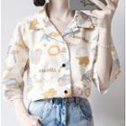 Dinosaur Print Elbow-sleeve Shirt As Shown In Figure - One Size