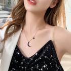 Rhinestone Moon & Star Pendant Necklace A02-24 - Moon & Star - Black - One Size