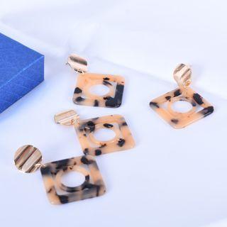 Acetate Drop Ear Stud 1 Pair - Black & Almond - One Size