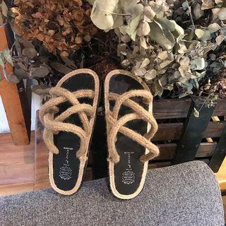 Linen Flat Sandals