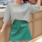 Set: Pocket Detail Elbow-sleeve T-shirt + A-line Skirt