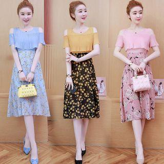 Cold Shoulder Floral Panel Short Sleeve Dress