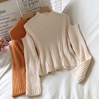 Long-sleeve Cold Shoulder Rib Knit Top