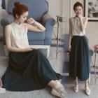 Set: Sleeveless Shirt + Elastic Waist Midi Skirt