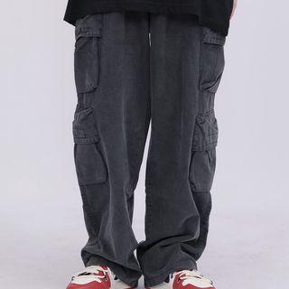 Mid Waist Washed Cargo Pants