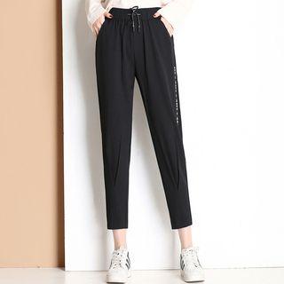 Drawstring Waist Lettering Cropped Pants