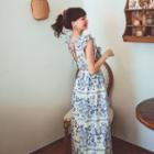 Sleeveless Open-back Floral Print Maxi A-line Dress