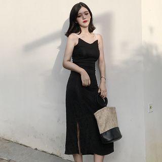 Faux Pearl Spaghetti Strap Midi Dress