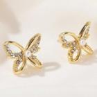 Faux Pearl Rhinestone Butterfly Earring 1 Pair - 01kc-8158 - Gold - One Size