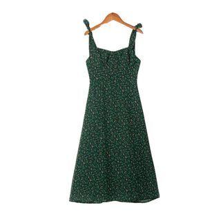 Tie-shoulder Floral Midi Dress