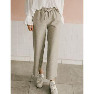 Drawcord Wool Blend Wide-leg Pants
