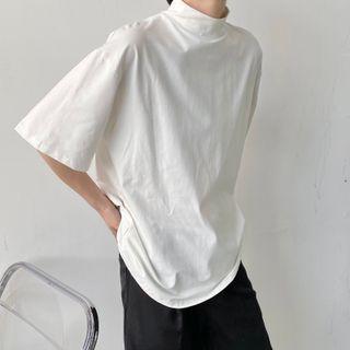 Plain Mock Neck Short-sleeve Tee