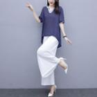 Set: Short-sleeve Lace Trim Top + Maxi A-line Skirt