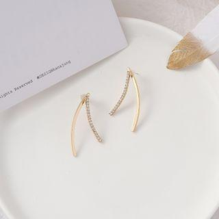 Rhinestone Curve Fringed Earring 1 Pair - 925 Silver Needle Earring - Silver Rhinestone - Gold - One Size