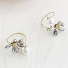 Flower Asymmetrical Faux Pearl Dangle Earring 1 Pair - Silver - One Size