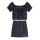 Short-sleeve Floral Cropped Blouse / Mini A-line Skirt