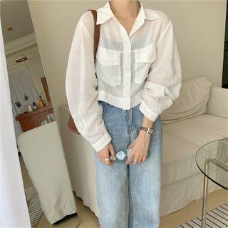 Short-sleeve Plain Loose Fit Shirt