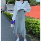 Plain Long-sleeve T-shirt / Irregular Midi A-line Skirt