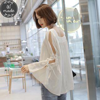 Square-neck Slit-sleeve Tie-detail Top