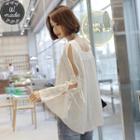Square-neck Slit-sleeve Tie-detail Top