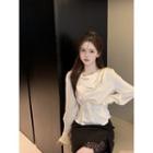 Puff-sleeve Plain Blouse / Lace Top
