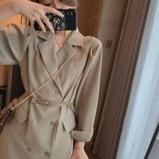 Long-sleeve V-neck Double Breasted Blazer Dress