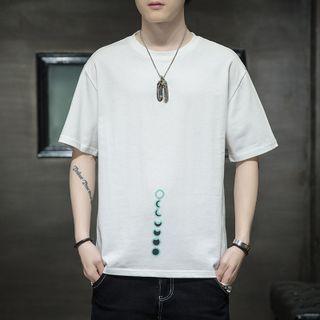 Moon Print Round Neck Short Sleeve T-shirt