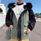 Furry Trim Fleece-lined Zip Hooded Jacket