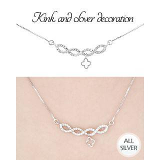 Rhinestone Clover-pendant Silver Necklace