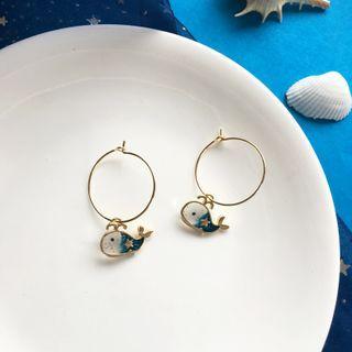 Whale Hoop Dangle Earring 1 Pair - Ear Tie - One Size