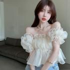 Short-sleeve Off Shoulder Blouse Almond - One Size