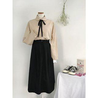 Zip-front Pleated Maxi A-line Skirt