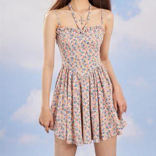 Floral Halter Spaghetti Strap Dress