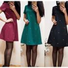 Beaded Short-sleeve A-line Dress