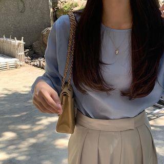 Long-sleeve Plain Blouse / Wide-leg Dress Pants